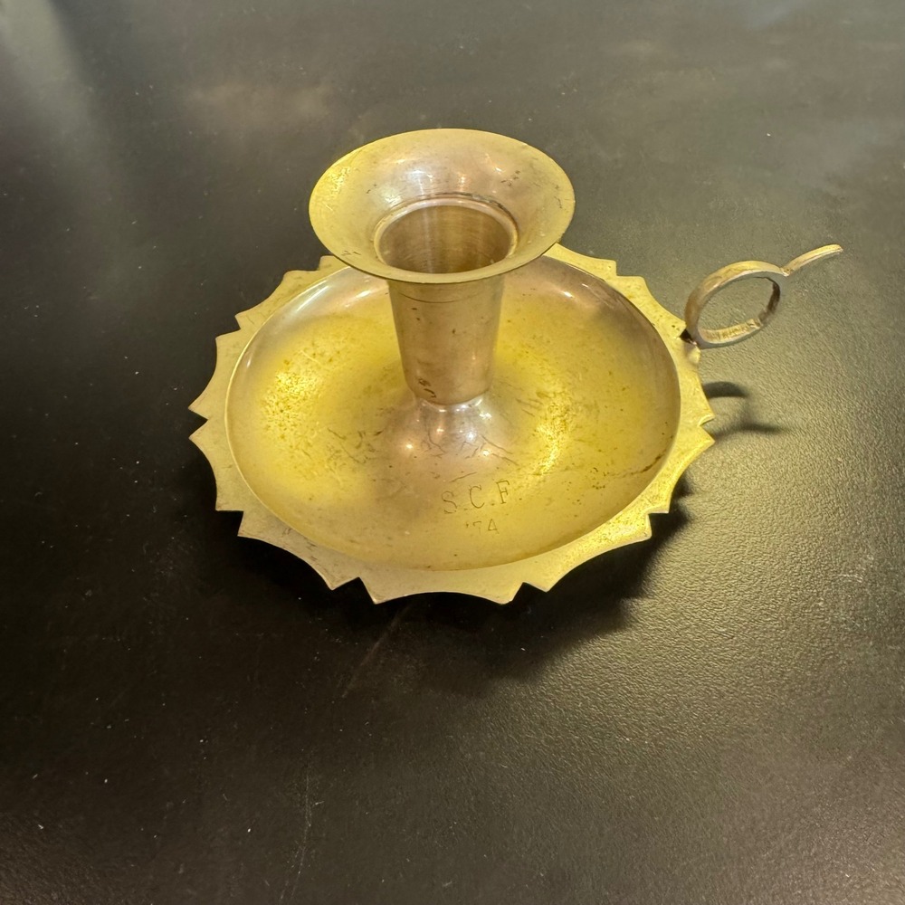Chamberstick Candle Holder 5in Silver Scalloped‎ Finger Loop Vintage SCF 74